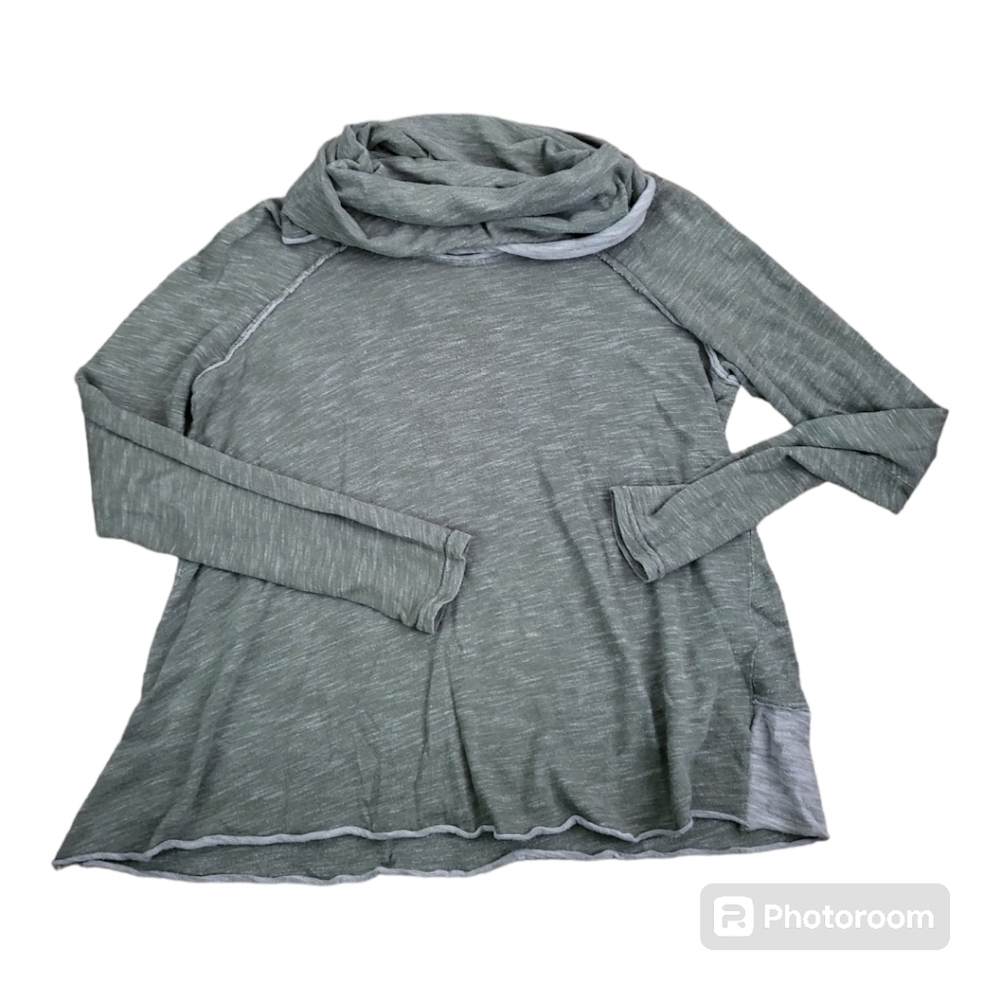 Free People Heathered Sage Green Cowl Neck Long Sleeve Sweater